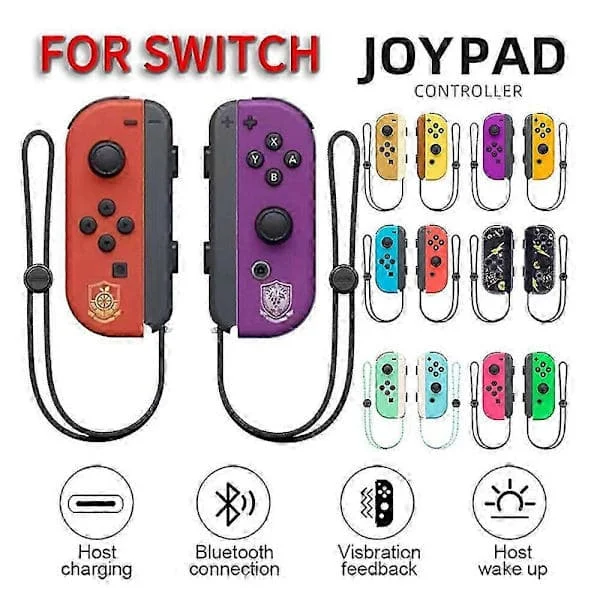 Joycon trådløs kontroller for Nintendo Switch, støtter vekkefunksjon, venstre høyre fjernkontroll med håndleddsstropp rosa gul