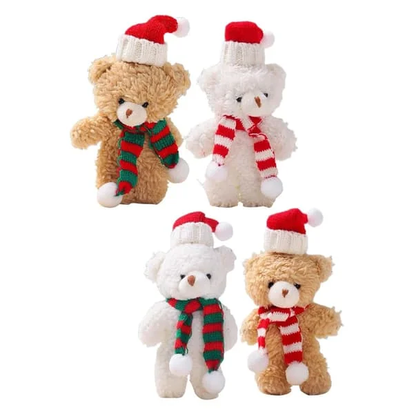 Christmas Bear Ornaments, 4 Pieces 16cm Christmas Tree Plush Ornaments, Christmas Bear, Cute Cartoon White Bear Decoration, Soft Plush Cake Topper