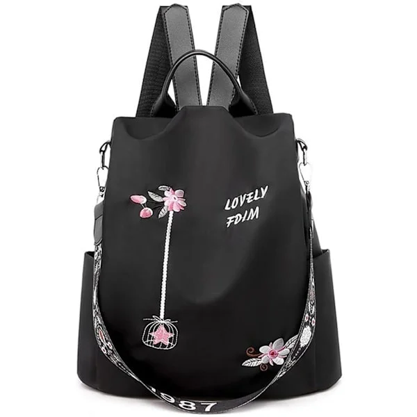 Floral Embroidered Backpack for Women, Waterproof Oxford Print School Bag