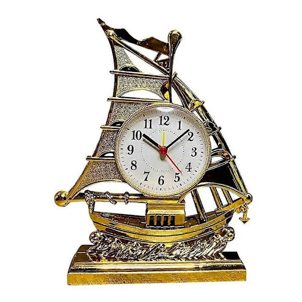 Vekkerklokke Seilbåt Bord Vintage Retro Modell Ornament Nautiske Bordklokker Båtfigur Stille Nattbord
