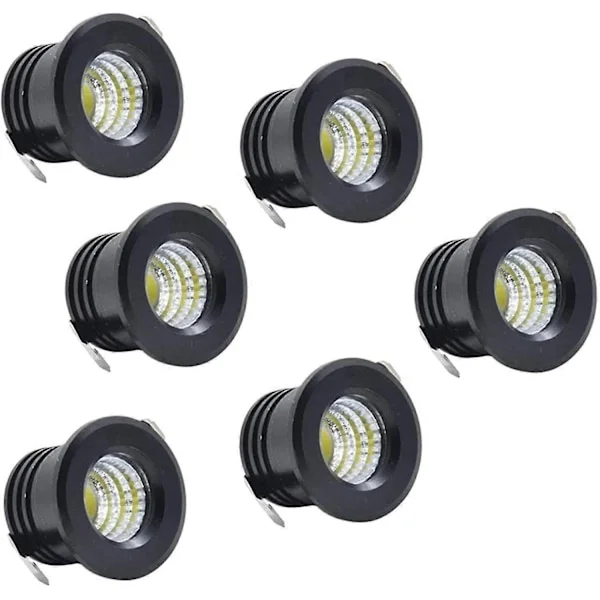 6-pack Mini Svarta LED Infällda Takspotlights Mini LED Spotlight för Skåp Taklampa, 3W, Varmvit-WELLNGS