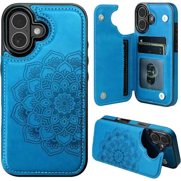 iPhone 17 Air -kotelo korttipidikkeellä, kukkakuvioinen magneettinapillinen suojalompakkokotelo naisille iPhone 17 Air -puhelimelle, sininen