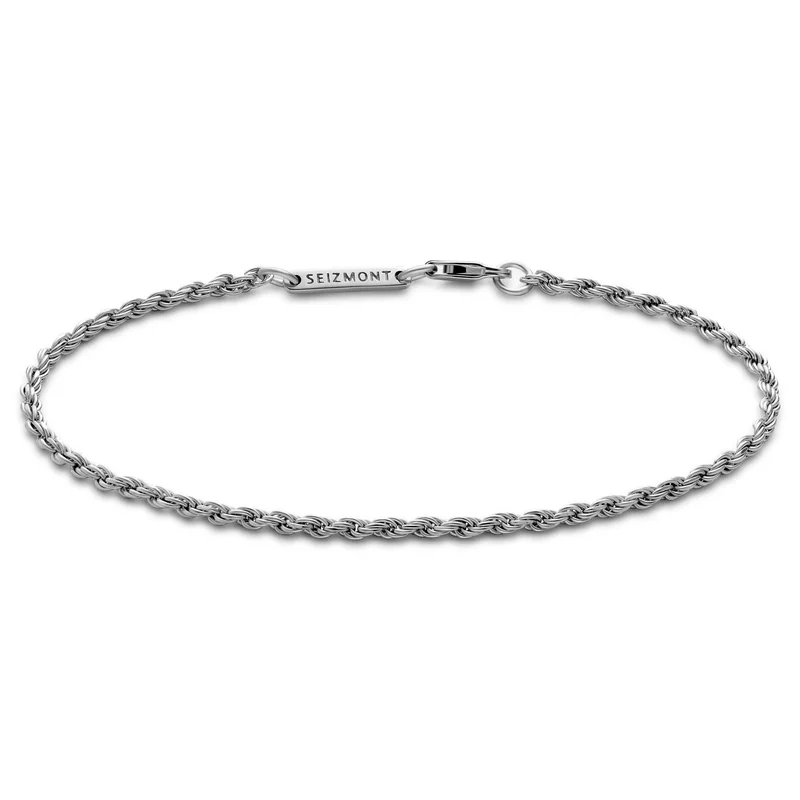 Argentia | 925s | 2mm Rhodium-Plated Sterling Silver Rope Chain Bracelet for Men - Steel bracelets