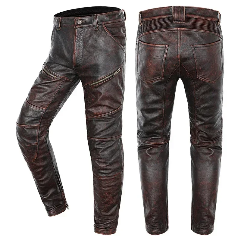 AliExpress - Neue Motorrad Echt leder Hose Herren dicke Rindsleder Vintage braune Hose für Herren hochwertige Moto Biker Slim Hose