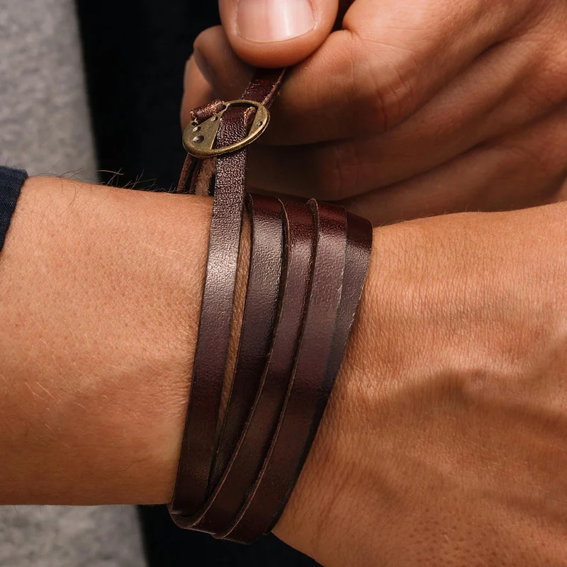 Brown Adjustable Twisted Leather Bracelet for Men - Leather bracelets