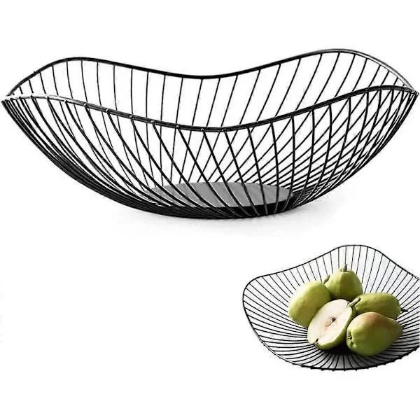 Gyllen Fruktkurv, Metall Fruktskål, Trådfruktkurver, Moderne Fruktkurv, Moderne Kjøkkenfruktskåler, Jern Fruktkurv Svart, AB