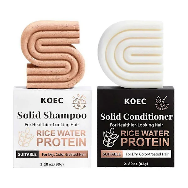 Riisi- ja proteiinipatukka shampoo- ja hoitoainesetti hiusten kasvuun - Kiinteä shampoo- ja hoitoainepala hiusten vahvistamiseen - Hiusten tuuheuttava