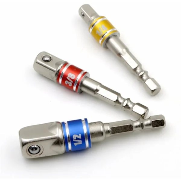 Set med 3 slaguttagsadaptrar för 1/4", 3/8" och 1/2" mutterdragare