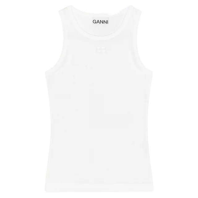 GANNI Soft Cotton Rib Tank Top Linnen Dam Vit XL