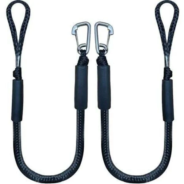 Bungee förtöjningslina med svart förtöjningskrok för båt, 1,2 meter, 2-pack, svart