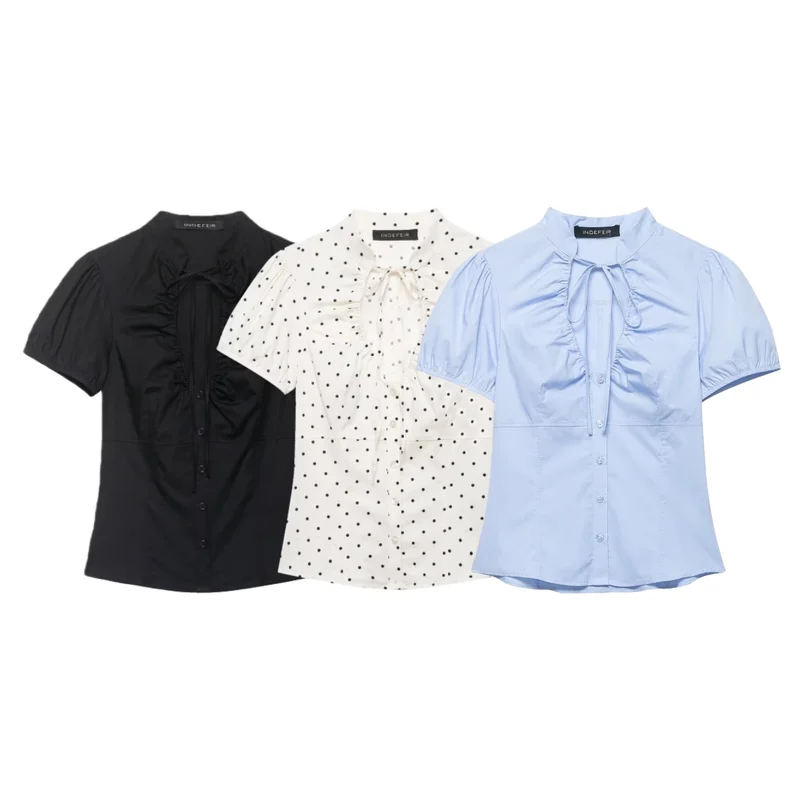 AliExpress - BSAY Damen-Oberteil mit Bindedetail, neue Frühlings- und Sommer-Popeline-Hemden mit V-Ausschnitt und Puffärmeln, schicke Damenblusen, 