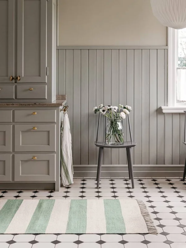 Striped Cotton Stripe Mint Green Runner Rug Small