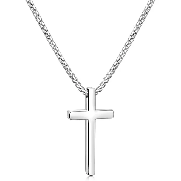 Cross Necklace for Men, Silver/Gold/Black Cross Necklace for Men with 2.5mm Cross Chain and Stainless Steel Cross Pendant, Box Chain 40-61 cm[ZHE]