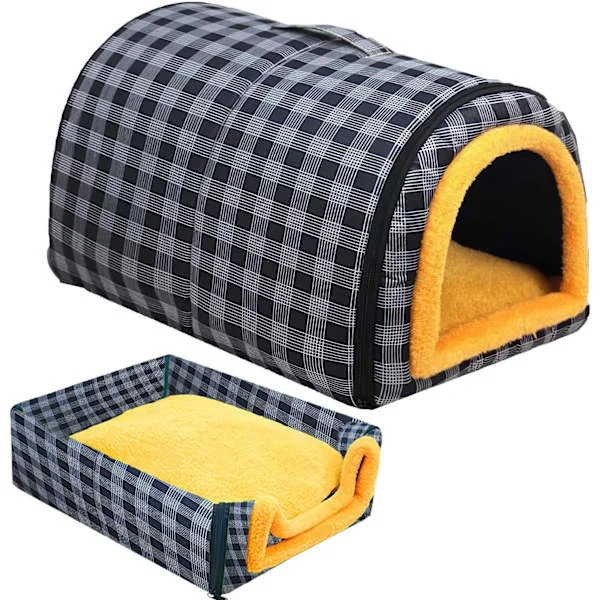 2-in-1 Convertible Grey Pet Bed for Cats & Small Dogs – Water-Resistant Fabric, Soft Plush Cushion, Indoor & Outdoor Use
