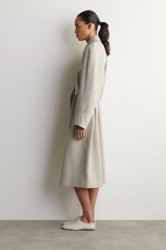 COS Women's Linen-Wool Long Trench Coat in Beige