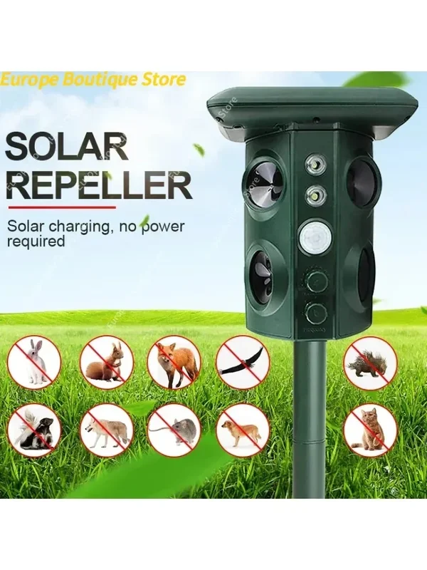 AliExpress - Répulsif ultrasonique pour animaux à énergie solaire, capteur de mouvement PIR, Sonar, effrayant les animaux, dispositif de dissuasion 