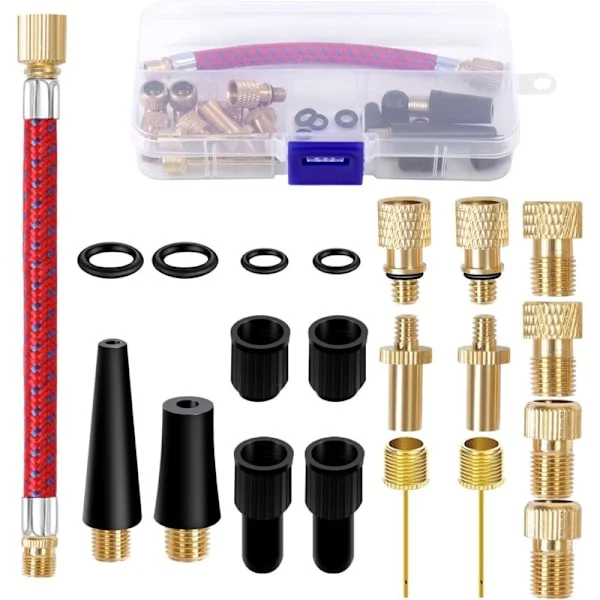 Pump Nozzle - 21-piece set with ball-shaped pump needles with storage box, suitable for compressors, pumps, bicycle pumps and motorcycle pumps.