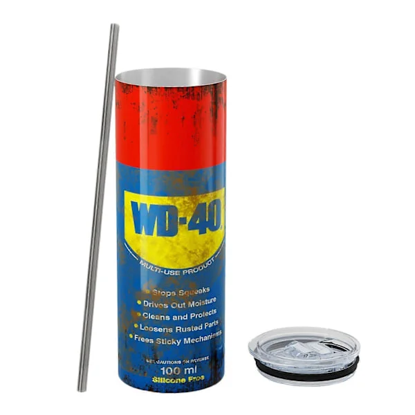 WD40-Smutsigt Mönster Termos-Mugg 590ml Rostfritt Stål Isolering Rak Vattenflaska Läcksäker Livsmedelskvalitet Resemugg