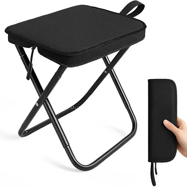 Folding Stool, Lightweight Collapsible Steel Camping Stool - 120 kg Load Capacity, Fishing, Garden, Camping, Beach & Travel
