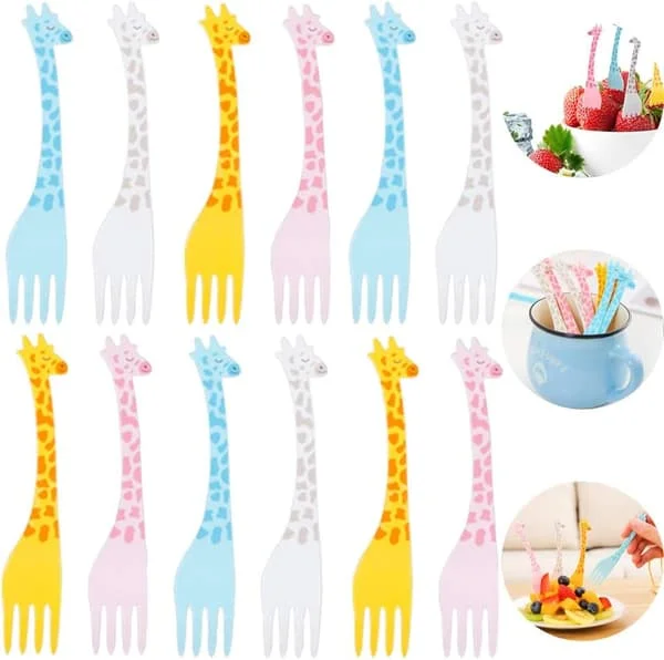12 Stykker Børnebestik Dyrefrugt Plastikgafler (Tilfældig Farve)