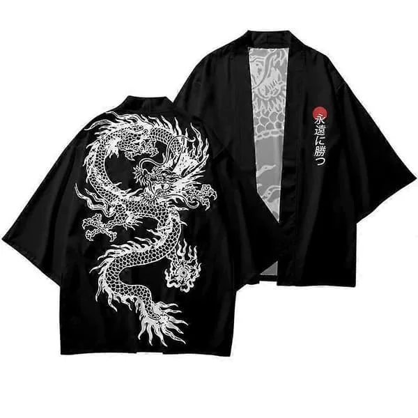 3D Drageprint Mode Japansk Cardigan Haori Mænd Traditionel Asiatisk Kjole Cosplay Skjorte Harajuku Strand Kimono