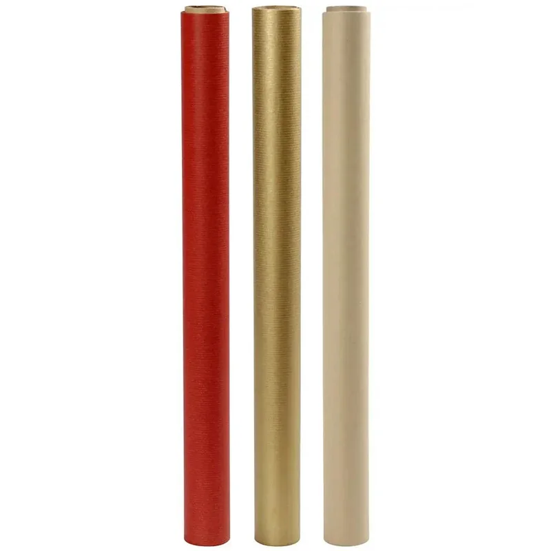 Pen Store Paquet de 3 papiers cadeaux 50cm x 5m Kraft/Or/Rouge