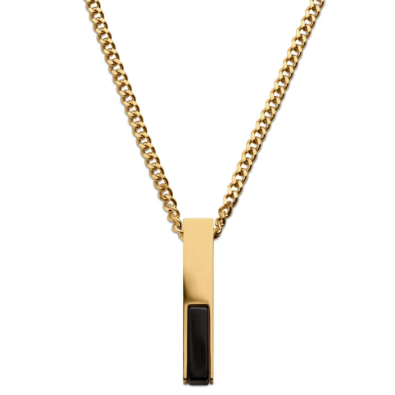 Cruz | Collar de Ónix Negro Dorado para hombres - Collares acero