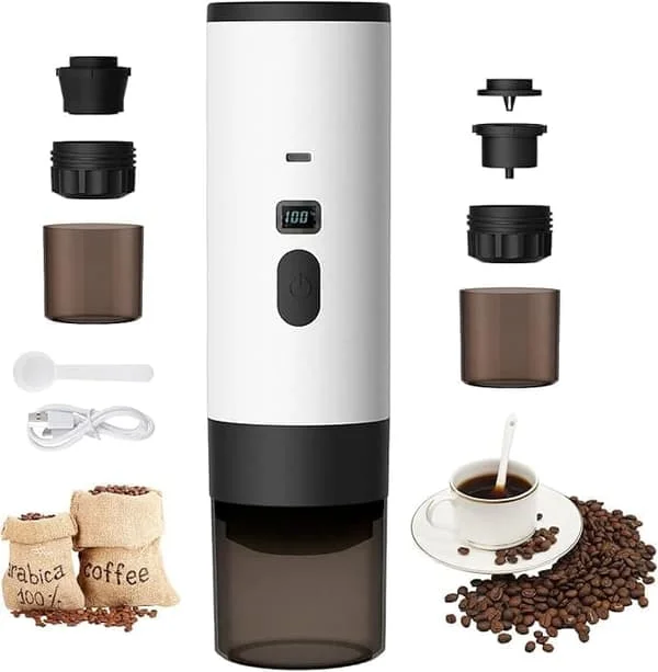 3-i-1 Bærbar Kaffemaskine med USB – Kapsel & Espresso, Til Kontor, Camping, Bil & Rejse Hvid