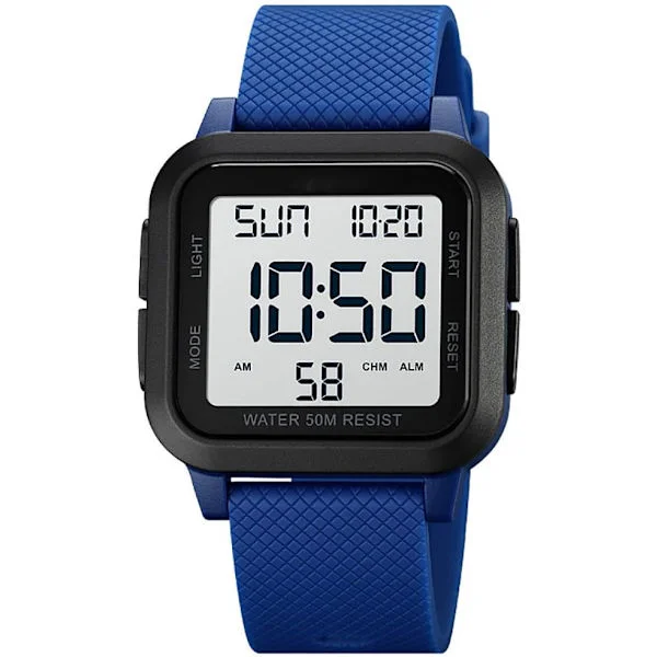 Unisex Digital Klocka Fyrkantig PU Rem Vattentät Multifunktionell LED Klockor Kalender Alarm Stoppur Herr Dam Armbandsur