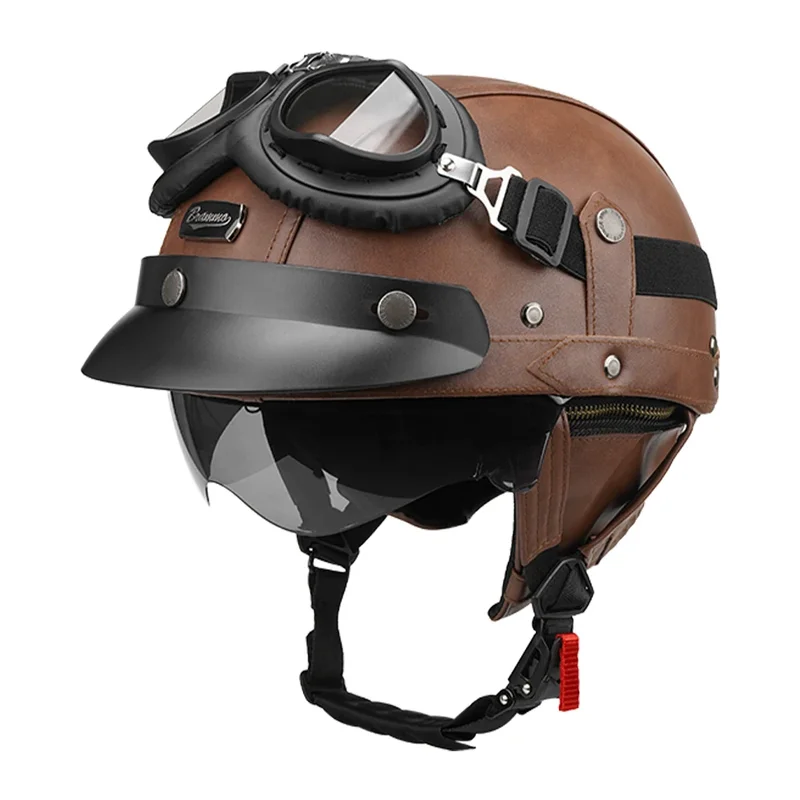 AliExpress - Motorrad Halbhelm Leder Vintage Helm Vier Jahreszeiten Allgemeiner Schutzhelm Anti-Fall- und Sonnenkappe Moto Jethelm