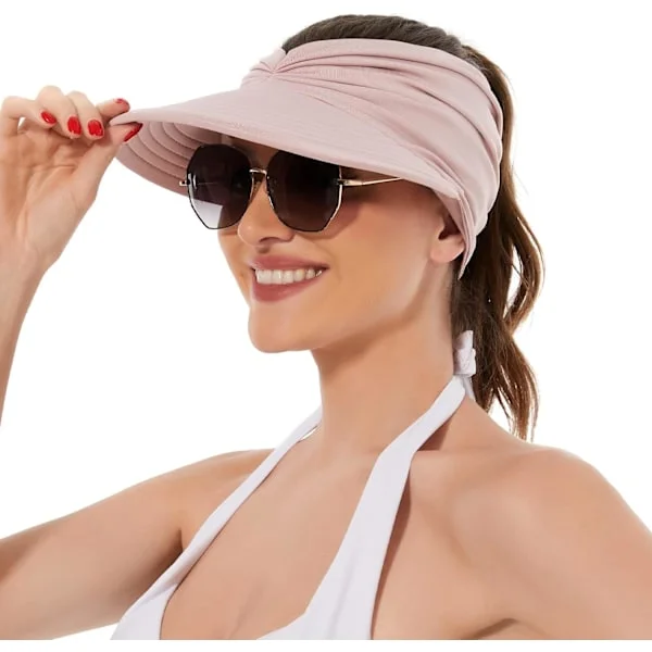 Women's Sun Hats UV Protection Sun Visor Wide Brim Summer Hats with Ponytail