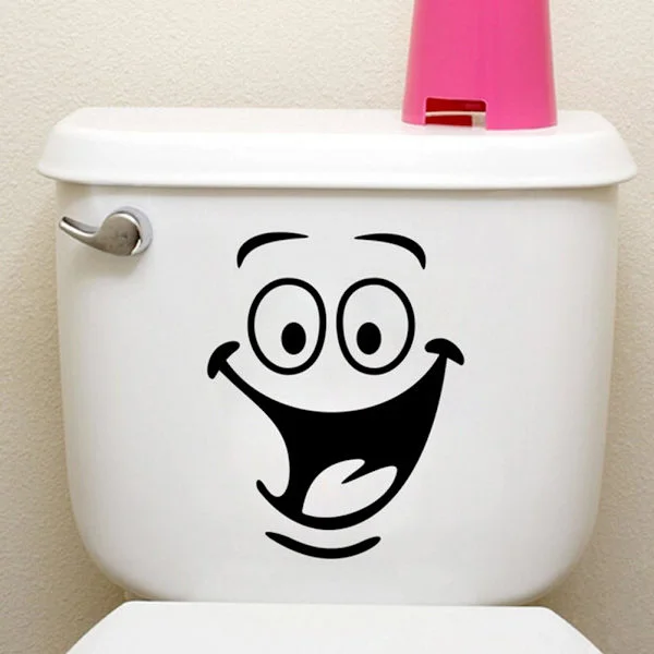 Funny Toilet Decals 2 PCS Black Smiling Wall Decals PVC Cute Wall Decals Vinyl Wallpaper 18x22cm DIY Removable Wall