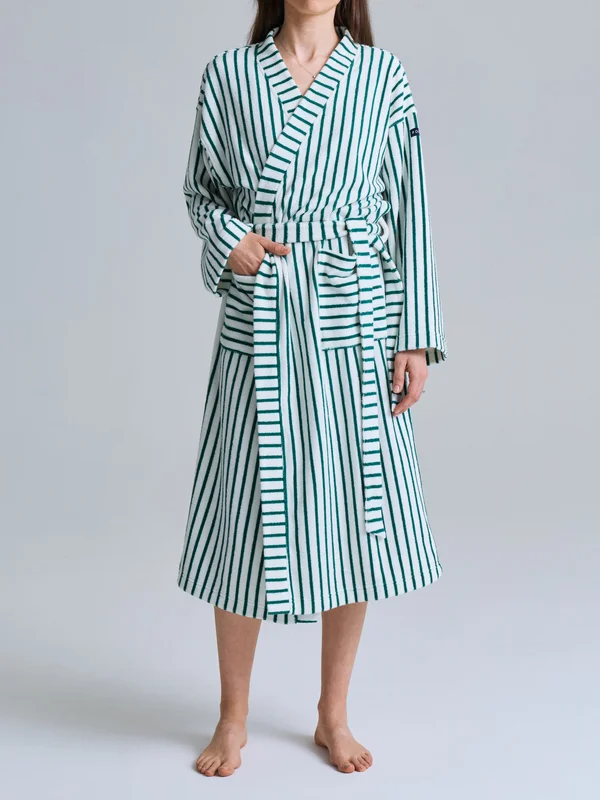 Dressing gown striped adult - green - Storlek: XS - S