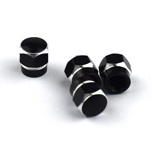 Colored Aluminum Alloy Valve Caps, Leak-Proof Car Tire Caps, Large Hex Screws, Valve Caps (Black (10-pack))
