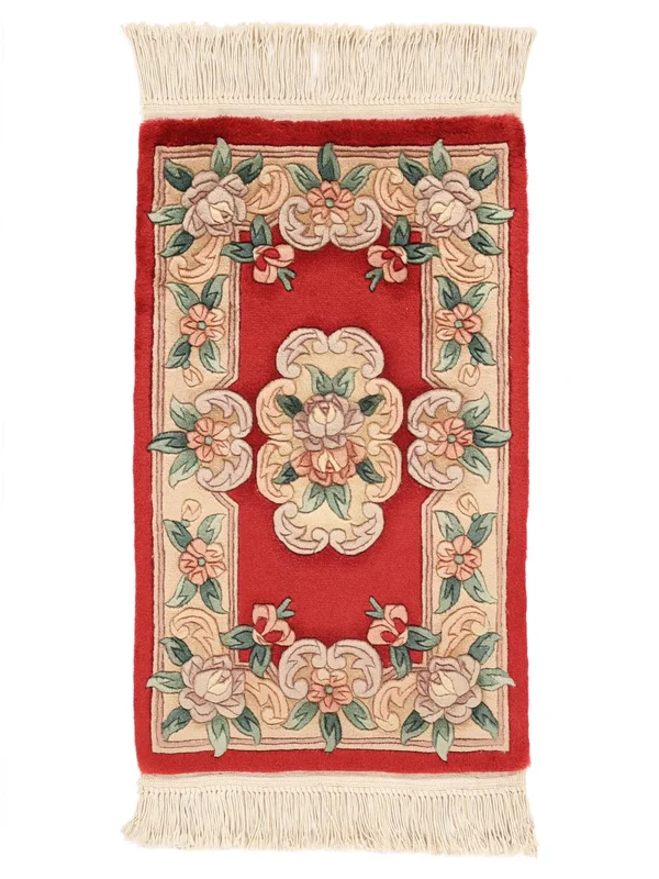 China 90 Line Rug Hand Knotted 52X85 Beige/Dark Red