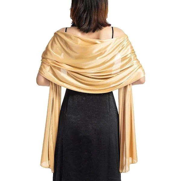 Satin Silk Scarf and Wrap Dress for Women, Perfect for Evening Dresses, Bride, Bridesmaids, Wedding Shawl, Shoulder Cover, Gold