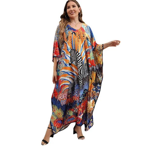 Dame Tie Dye Cardigan Strandovertrekk for Badetøy, Løs Rayon Kaftan Maxikjole, Boho Resortstil Lang Kåpe for Sommerferie, Bassengkanten eller Stranden