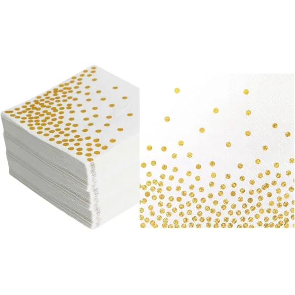 Servetter 100-pack, vita och guldiga servetter Guldservetter Servetter, ta