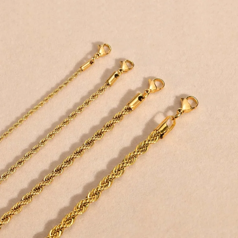 AliExpress - Vnox sierlijke gouden kleur touw ketting kettingen voor dames heren, chique gedraaide kraag, waterdichte roestvrijstalen schakel 2/3/4/5 