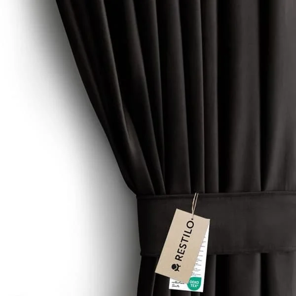 Voile - voilage Flhf Gardin VELVET färg svart klassisk stil band typ av material textil sammet 140x270 AmeliaHome