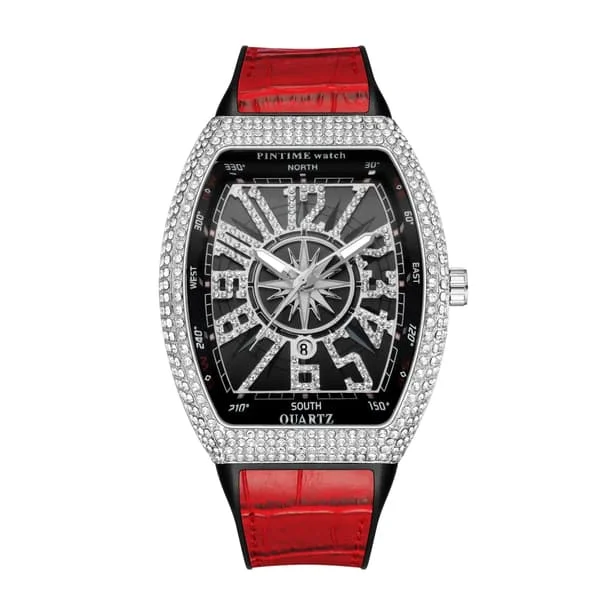 Men's Watch Luxury Diamond Iced Waterproof Quartz Wristwatch Blue Silicone Band Party Casual Dress Watches
