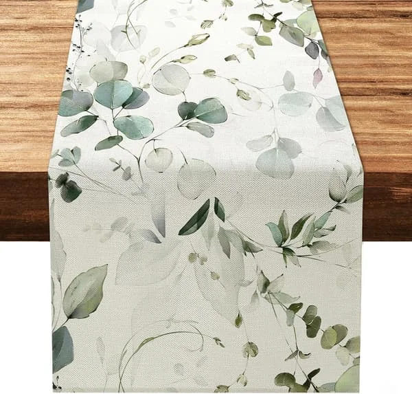 Grön Eucalyptus Bordslöpare 13 x 71 Tum Bordslöpare i Jute för Matsalsbordsdekoration Hem Bröllopsfest Dekorationer(32x180cm)
