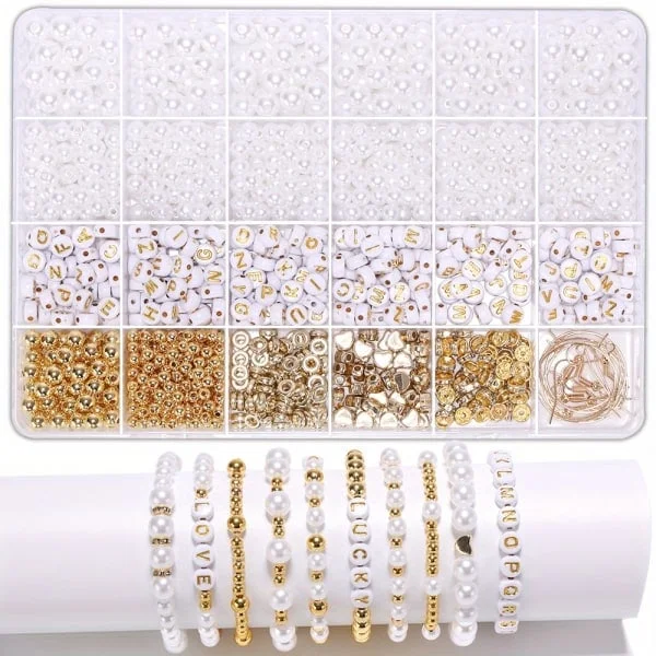 Gyllene pärlor för att göra armband DIY pärlor Akryl gyllene alfabet pärlor Legering hänge pärlor Kristall pärlor för att göra armband kit