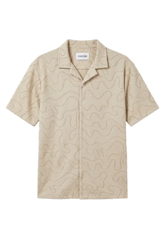 Ciszere Karlo Jaquard Shirt Kortärmade skjortor Herr Beige XL