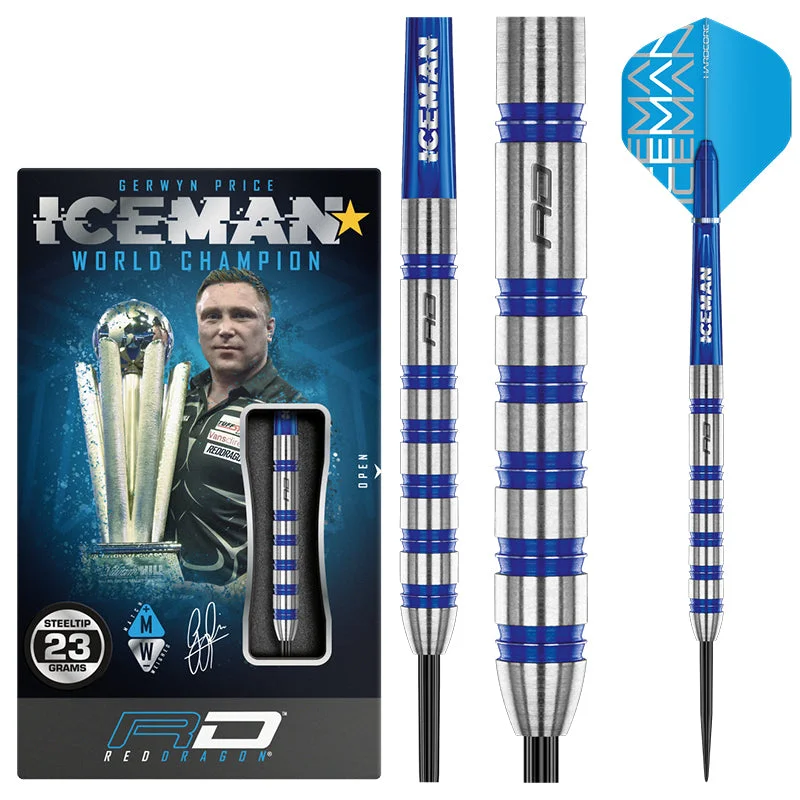 RED DRAGON Gerwyn Price Iceman Challenger 23 Gram Professional Tungsten Darts Set with Flights and Stems