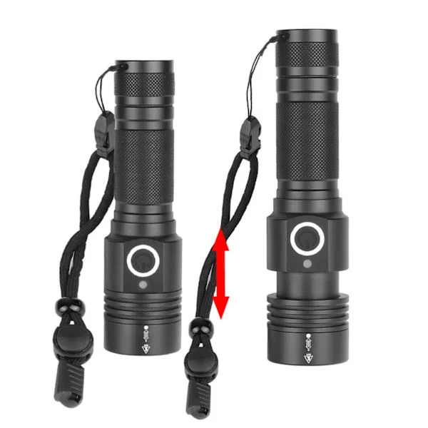 Teleskopisk Zoom Stark Ljus Ficklampa Hög Ljusstyrka Strömdisplay Bärbar Ficklampa med Magnet för Utomhusbruk 1474+USB-kabel (utan batteri)