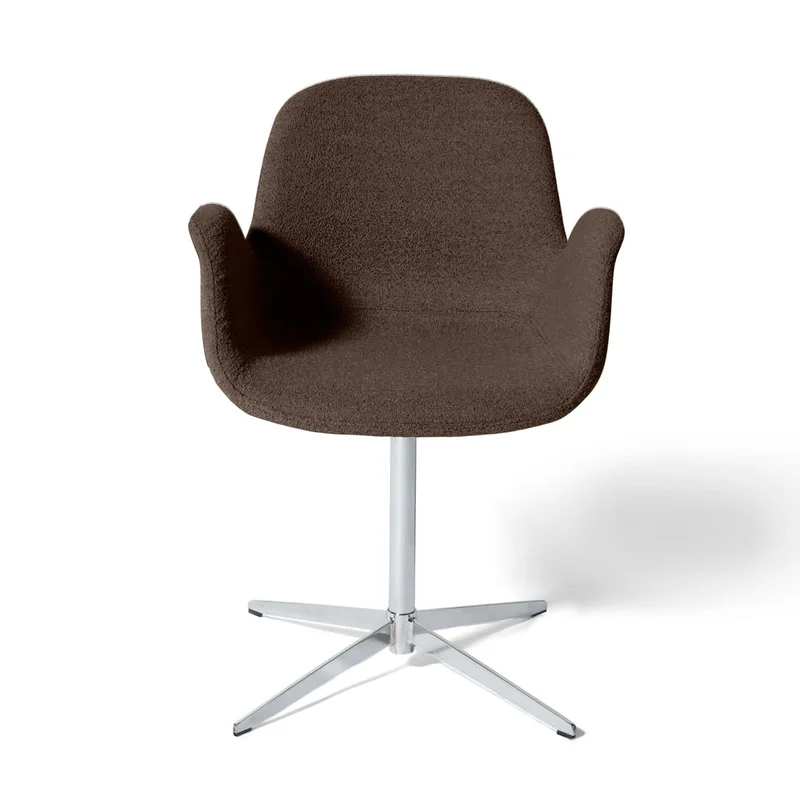 Chrome Esszimmerstuhl, Armlehnen | Drehfunktion | Bouclé in Braun, Moderner Drehstuhl für Esszimmer & Büro, 79cm Höhe, Strukturierte Optik