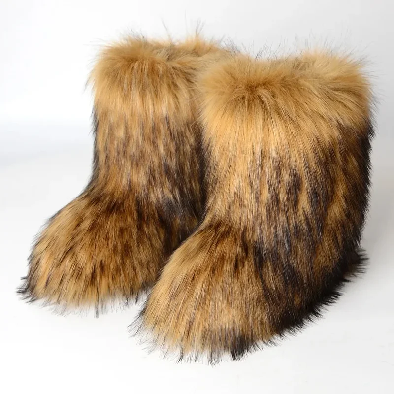 AliExpress - Femmes fausse fourrure bottes hiver moelleux en peluche chaud mi-mollet bottes de neige de luxe mode fourrure bottes confortables en 