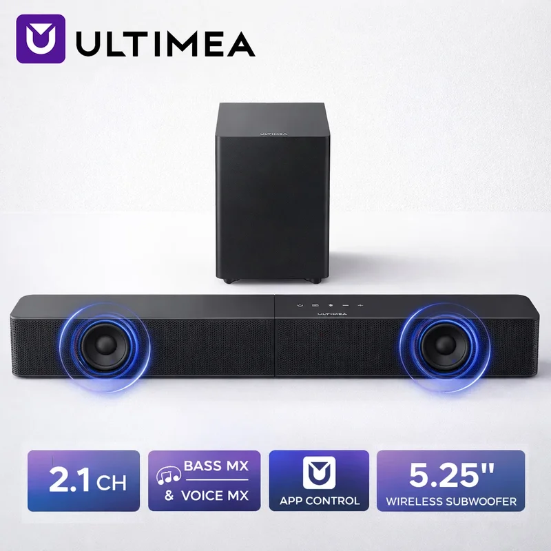 AliExpress - ULTIMEA 240W 2.1-Kanal Soundbar mit 5,25-Zoll kabellosem Subwoofer & App-Steuerung, Heimkinosystem für Smart TV, BassMX & VoiceMX