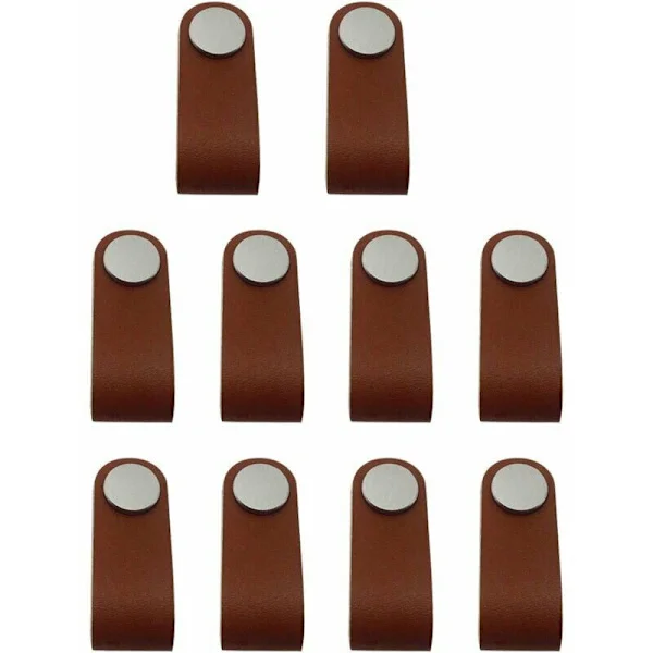 Lædergreb til skabe, brune knopgreb til skabe, læderspændegreb, skabsknopper, møbelknopper, 10-pak (f2)